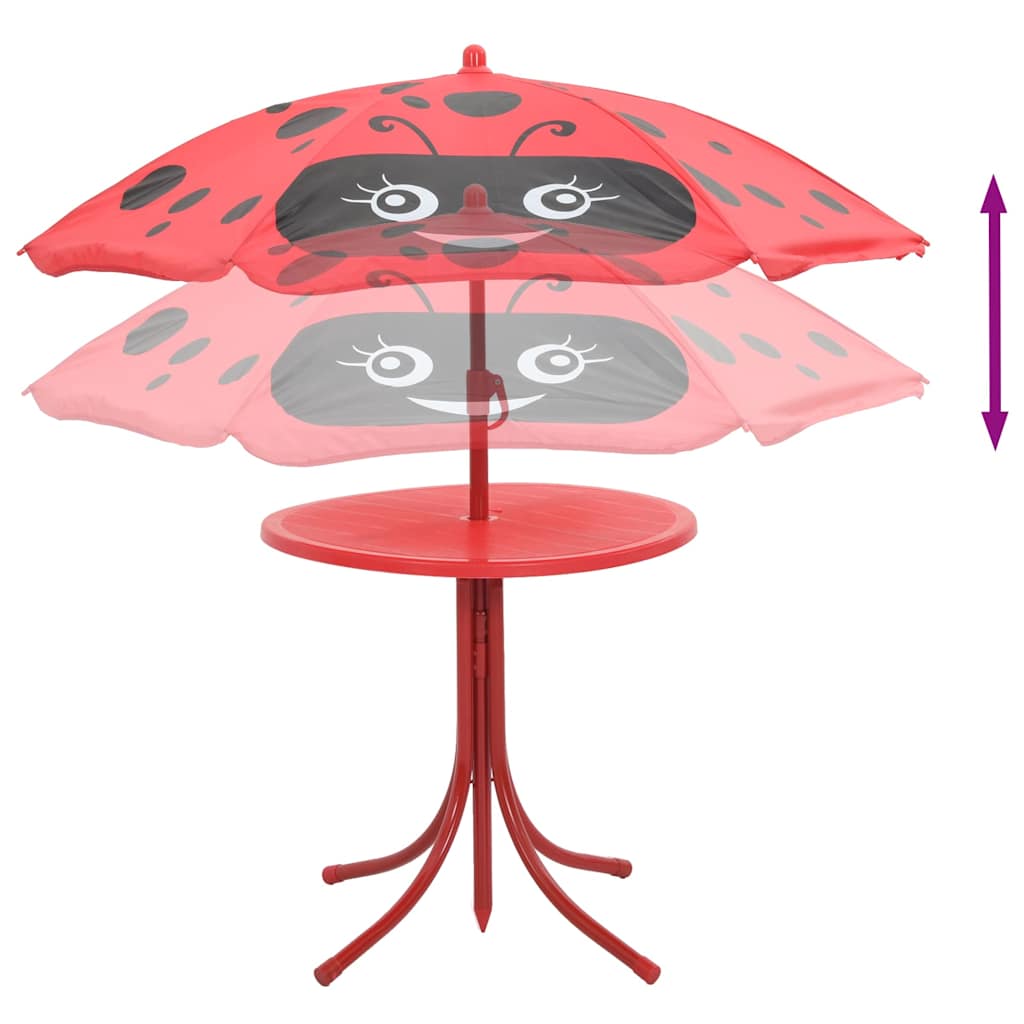 3-tlg. Garten-Bistro-Set für Kinder mit Sonnenschirm Rot