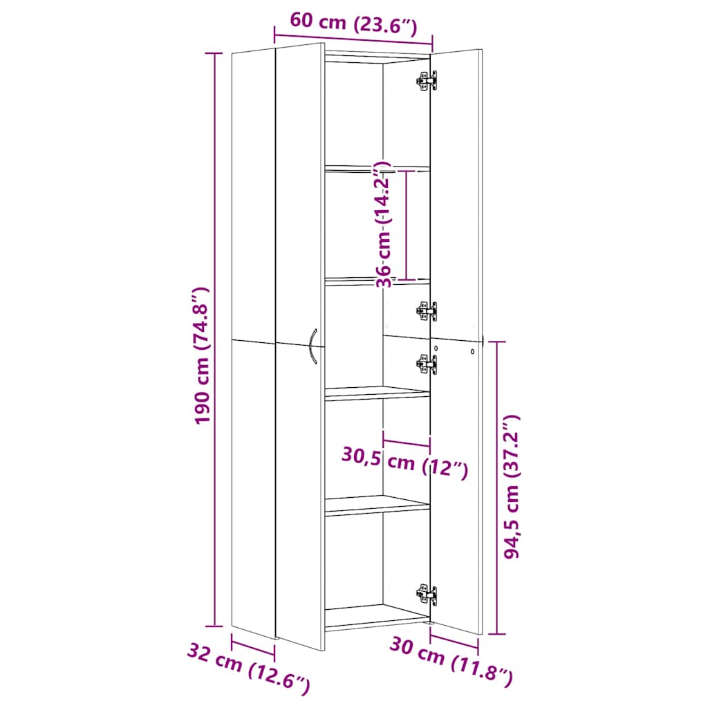 Büroschrank Schwarz 60x32x190 cm Holzwerkstoff