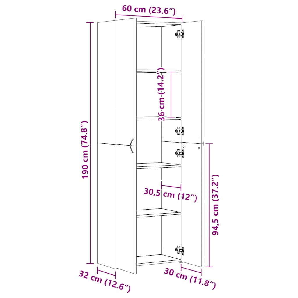 Büroschrank Sonoma-Eiche 60x32x190 cm Holzwerkstoff
