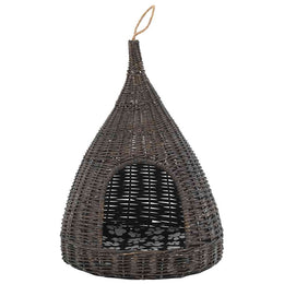 vidaXL Katzenhaus mit Kissen Grau 40x60 cm Naturweide Tipi