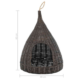 vidaXL Katzenhaus mit Kissen Grau 40x60 cm Naturweide Tipi