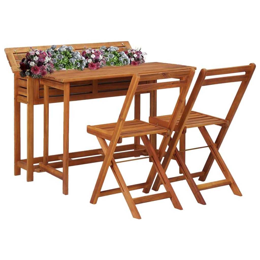 Gartentisch mit Hochbeet und 2 Stühlen Massivholz Akazie