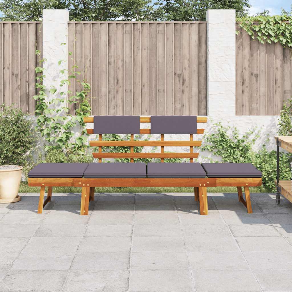 2-in-1 Gartenliege mit Auflage 190 cm Massivholz Akazie