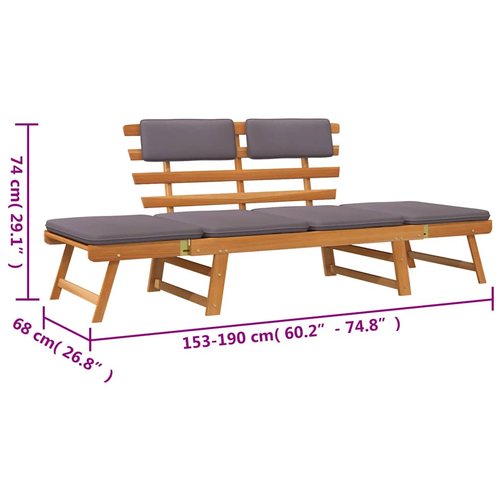2-in-1 Gartenliege mit Auflage 190 cm Massivholz Akazie