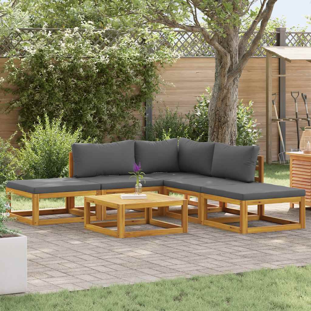 6-tlg. Garten-Lounge-Set mit Auflagen Massivholz Akazie