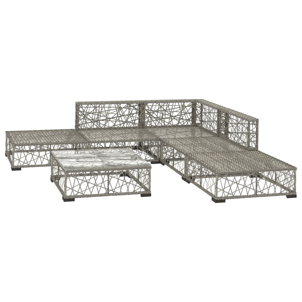 6-tlg. Garten-Lounge-Set mit Auflagen Poly Rattan Grau