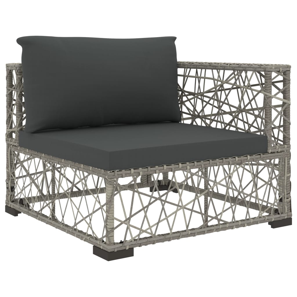 5-tlg. Garten-Lounge-Set mit Kissen Poly Rattan Grau