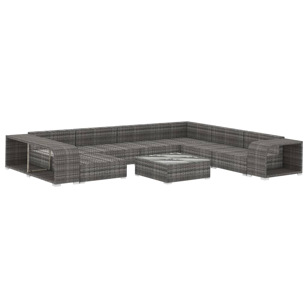 10-tlg. Garten-Lounge-Set mit Auflagen Poly Rattan