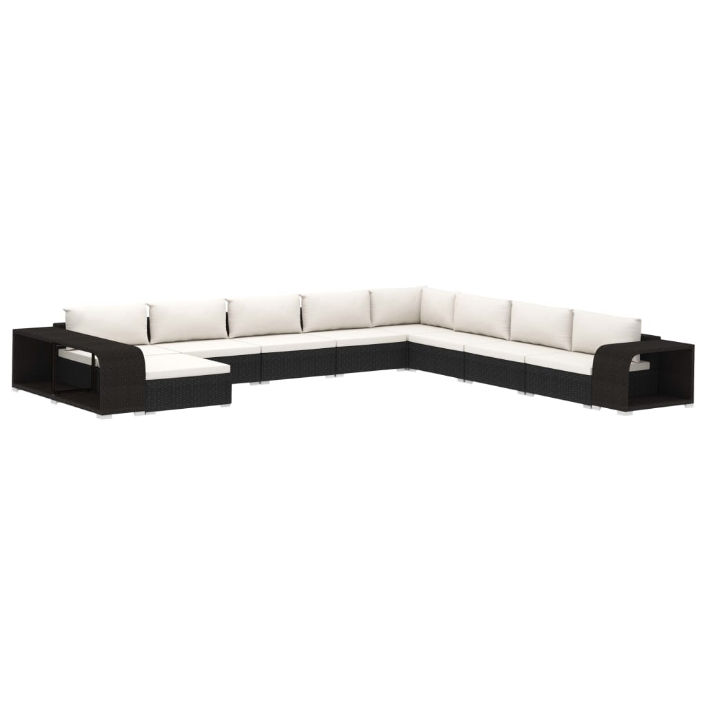 11-tlg. Garten-Lounge-Set mit Auflagen Poly Rattan Schwarz