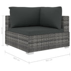 11-tlg. Garten-Lounge-Set mit Auflagen Poly Rattan Grau
