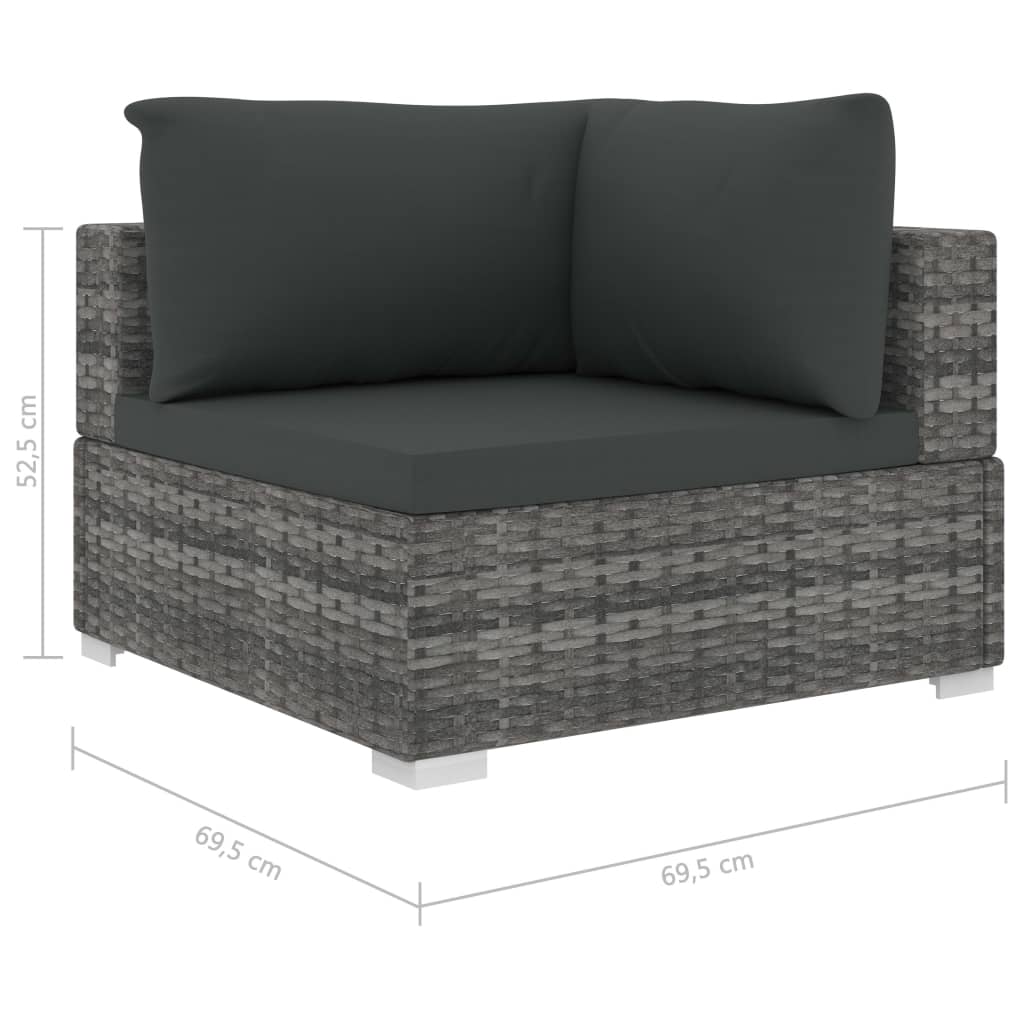 11-tlg. Garten-Lounge-Set mit Auflagen Poly Rattan Grau