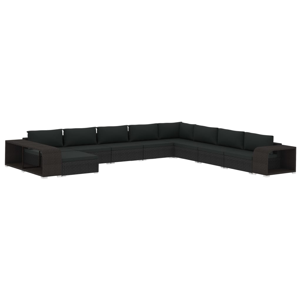 11-tlg. Garten-Lounge-Set mit Auflagen Poly Rattan Schwarz
