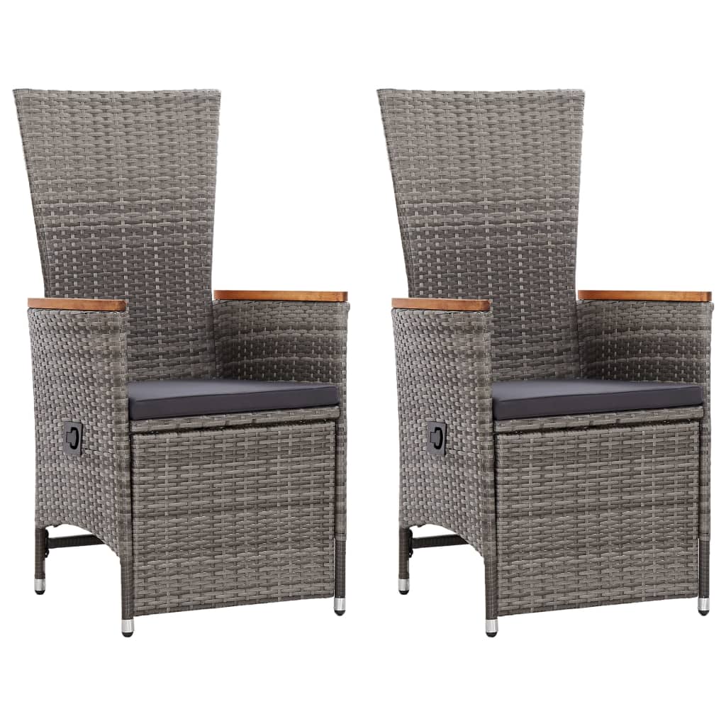 Garten-Liegestühle 2 Stk. mit Auflagen Poly Rattan Grau