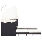 Ausziehbares 3-Sitzer-Schlafsofa mit Dach Poly Rattan Schwarz