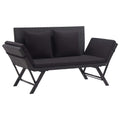 Gartenbank mit Auflagen 176 cm Schwarz Poly Rattan
