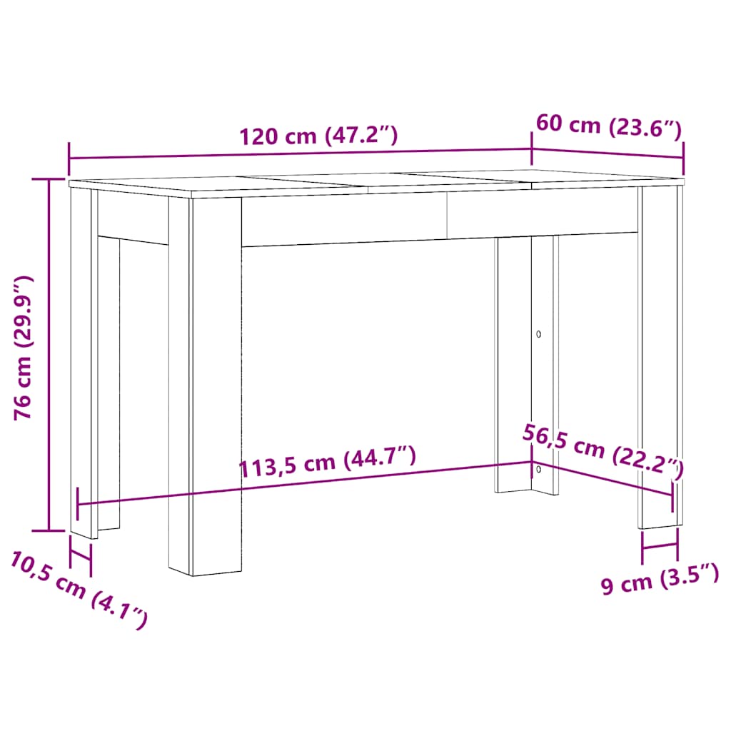 Esstisch Schwarz 120x60x76 cm Holzwerkstoff