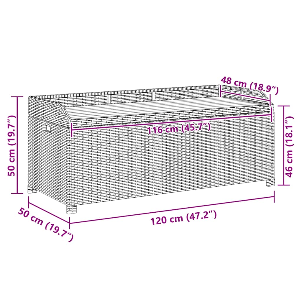 Sitzbank mit Stauraum 120 cm Poly Rattan Schwarz