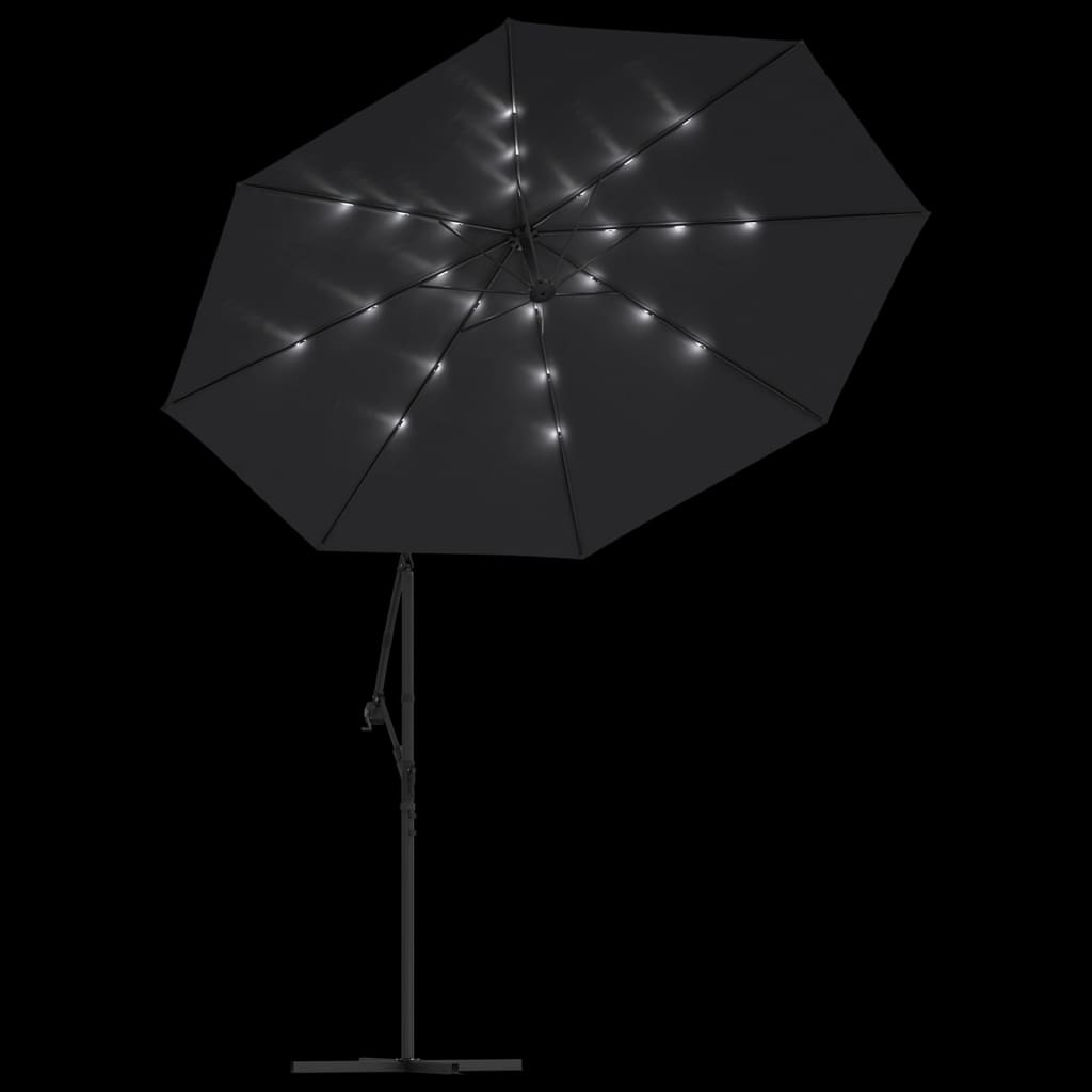 Ampelschirm mit LED-Beleuchtung und Stahl-Mast 300 cm Schwarz