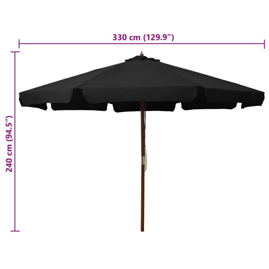 Sonnenschirm mit Holzmast 330 cm Schwarz