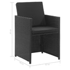 3-tlg. Garten-Essgruppe mit Auflagen Poly Rattan Schwarz