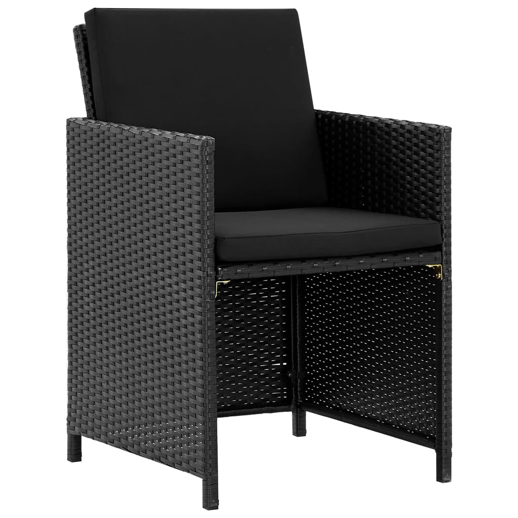 5-tlg. Garten-Essgruppe mit Auflagen Poly Rattan Schwarz