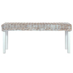 Sitzbank 110 cm Weiß Natur Kubu-Rattan und Massivholz Mahagoni