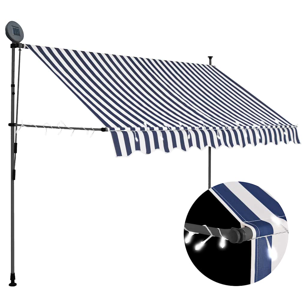 Einziehbare Markise Handbetrieben mit LED 250 cm Blau und Weiß