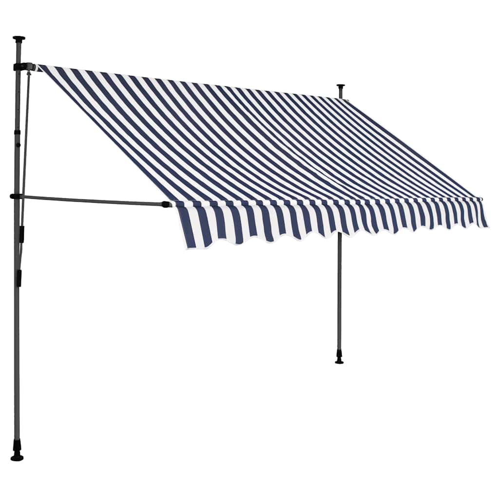 Einziehbare Markise Handbetrieben mit LED 300 cm Blau und Weiß