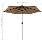 Sonnenschirm mit LED-Beleuchtung und Alu-Mast 270 cm Taupe