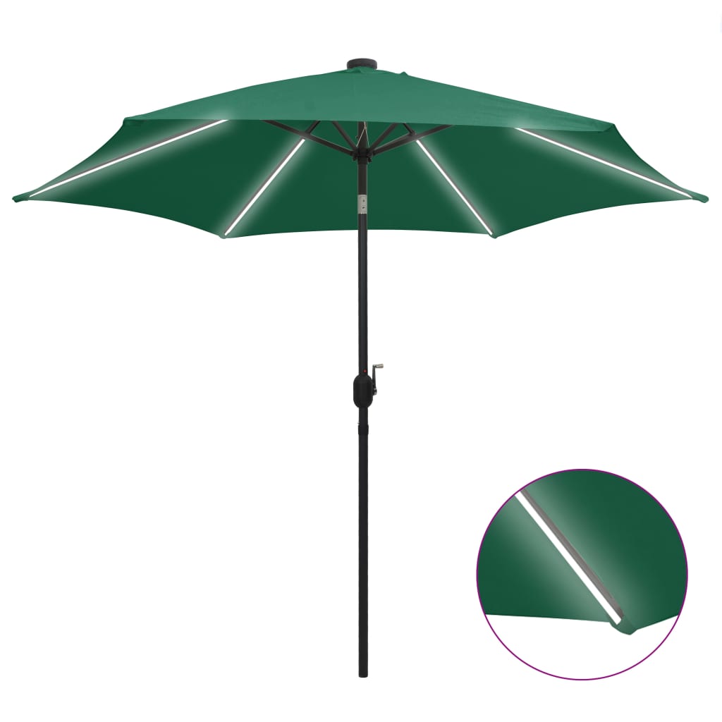 Sonnenschirm mit LED-Beleuchtung und Alu-Mast 300 cm Grün
