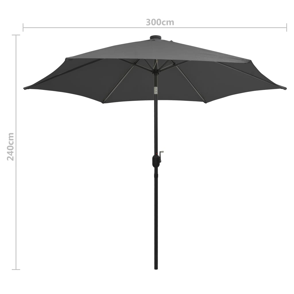 Sonnenschirm mit LED-Beleuchtung und Alu-Mast 300 cm Anthrazit