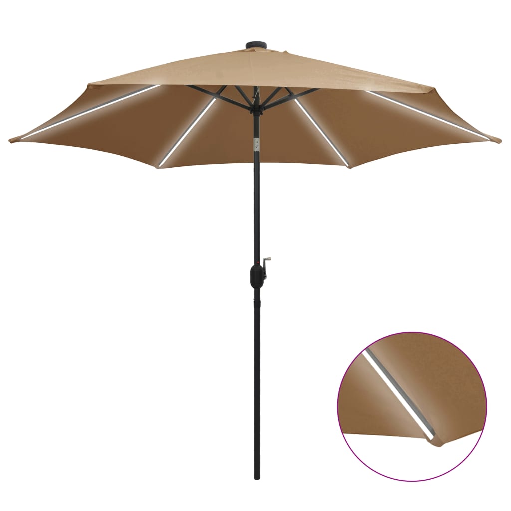 Sonnenschirm mit LED-Beleuchtung und Alu-Mast 300 cm Taupe