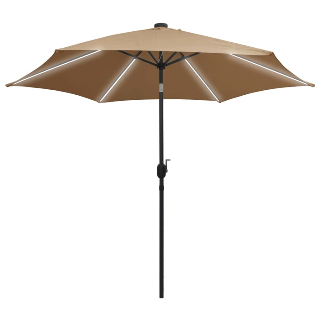 Sonnenschirm mit LED-Beleuchtung und Alu-Mast 300 cm Taupe