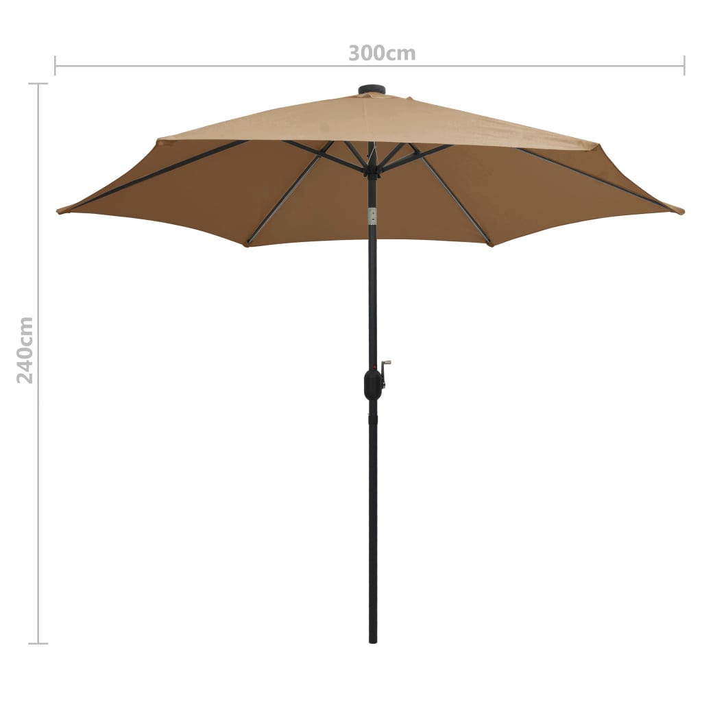 Sonnenschirm mit LED-Beleuchtung und Alu-Mast 300 cm Taupe