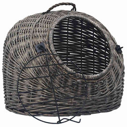 vidaXL Katzen-Transportkorb Grau 50x42x40 cm Natürliche Weide