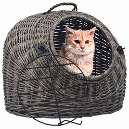 vidaXL Katzen-Transportkorb Grau 50x42x40 cm Natürliche Weide