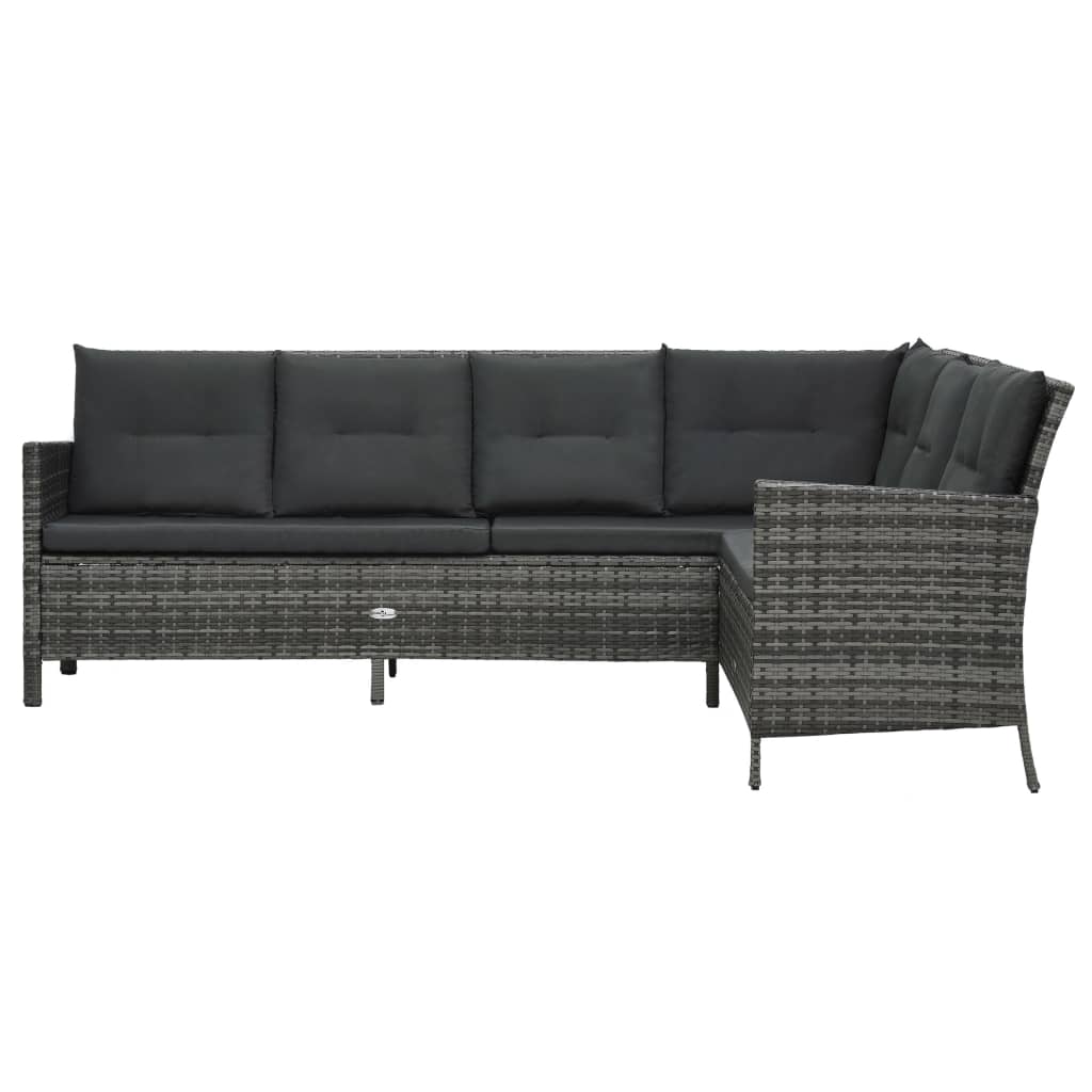 3-tlg. Garten-Lounge-Set mit Auflagen Poly Rattan Grau
