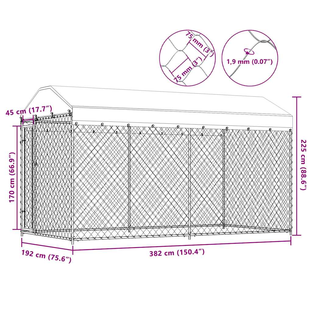 Outdoor-Hundezwinger mit Überdachung 382x192x225 cm