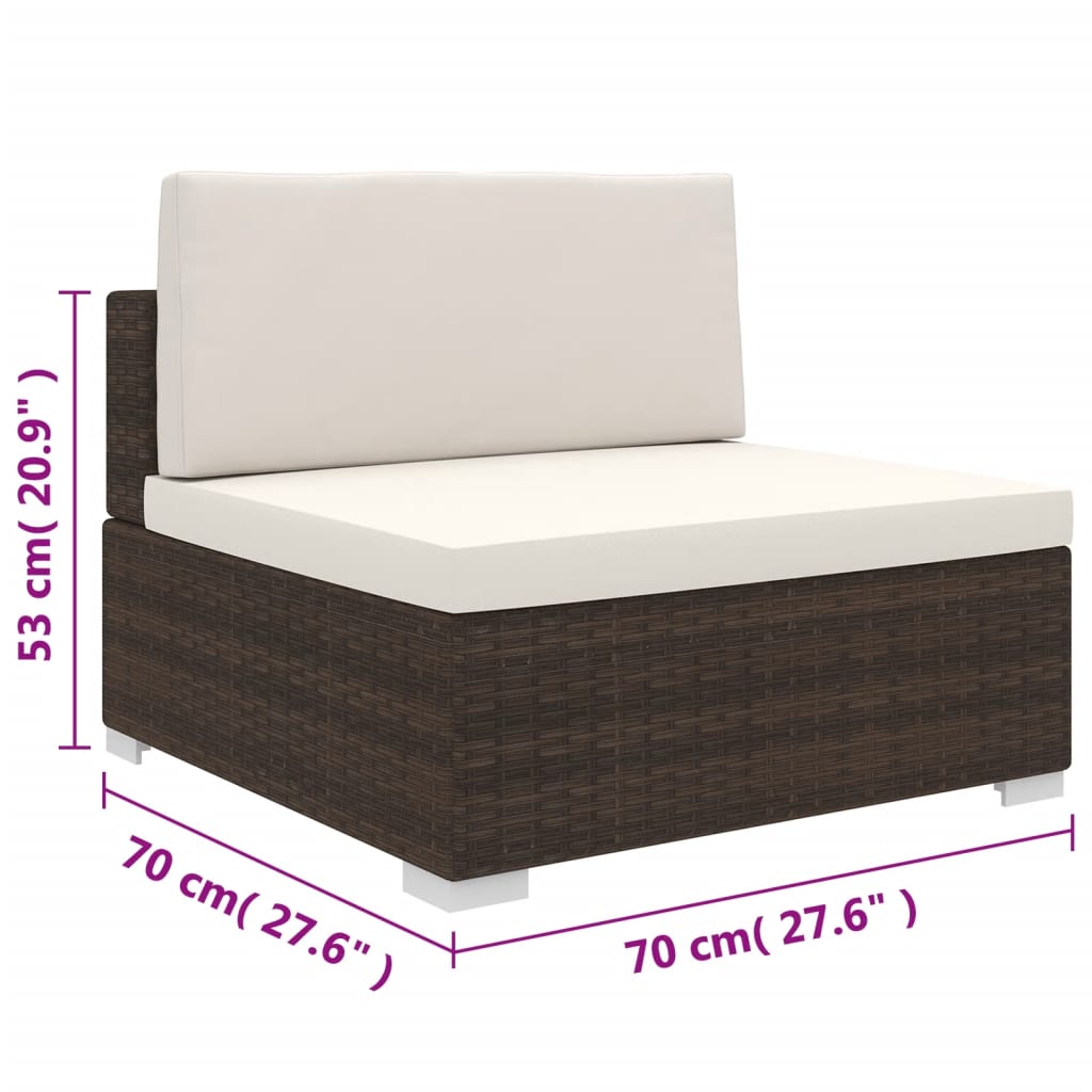 Mittelsofa mit Kissen Modular Poly Rattan Braun