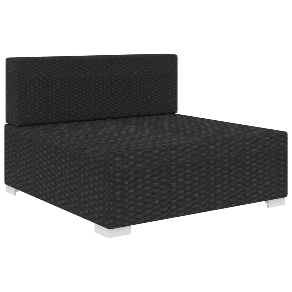 Mittelsofa mit Kissen Modular Poly Rattan Schwarz
