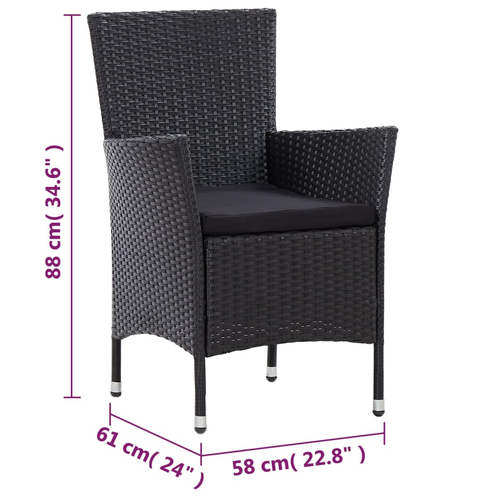 7-tlg. Garten-Essgruppe mit Auflagen Poly Rattan Schwarz