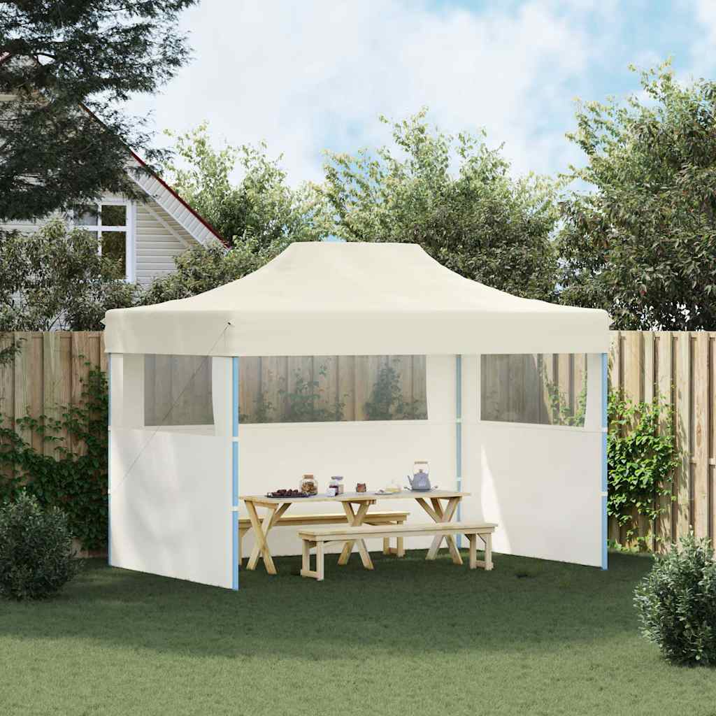 Profi-Partyzelt Faltbar mit 3 Seitenwänden 3×4m Stahl Creme
