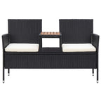 2-Sitzer-Gartenbank mit Teetisch 143 cm Poly Rattan Schwarz