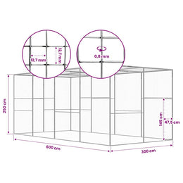 vidaXL Katzenkäfig 6x3x2,5 m Verzinkter Stahl