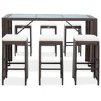 7-tlg. Gartenbar-Set mit Auflagen Poly Rattan Braun