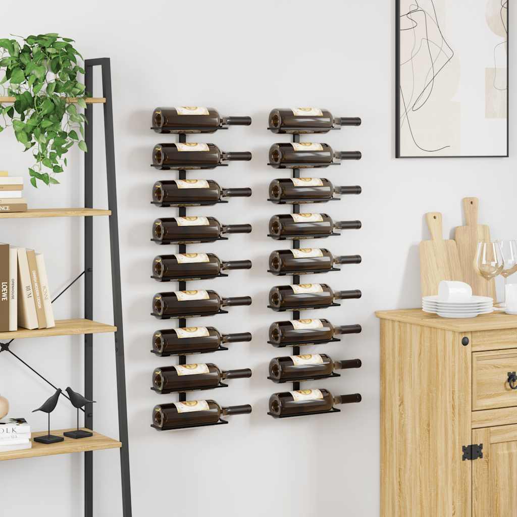 Wand-Weinregale für 18 Flaschen 2 Stk. Schwarz Eisen