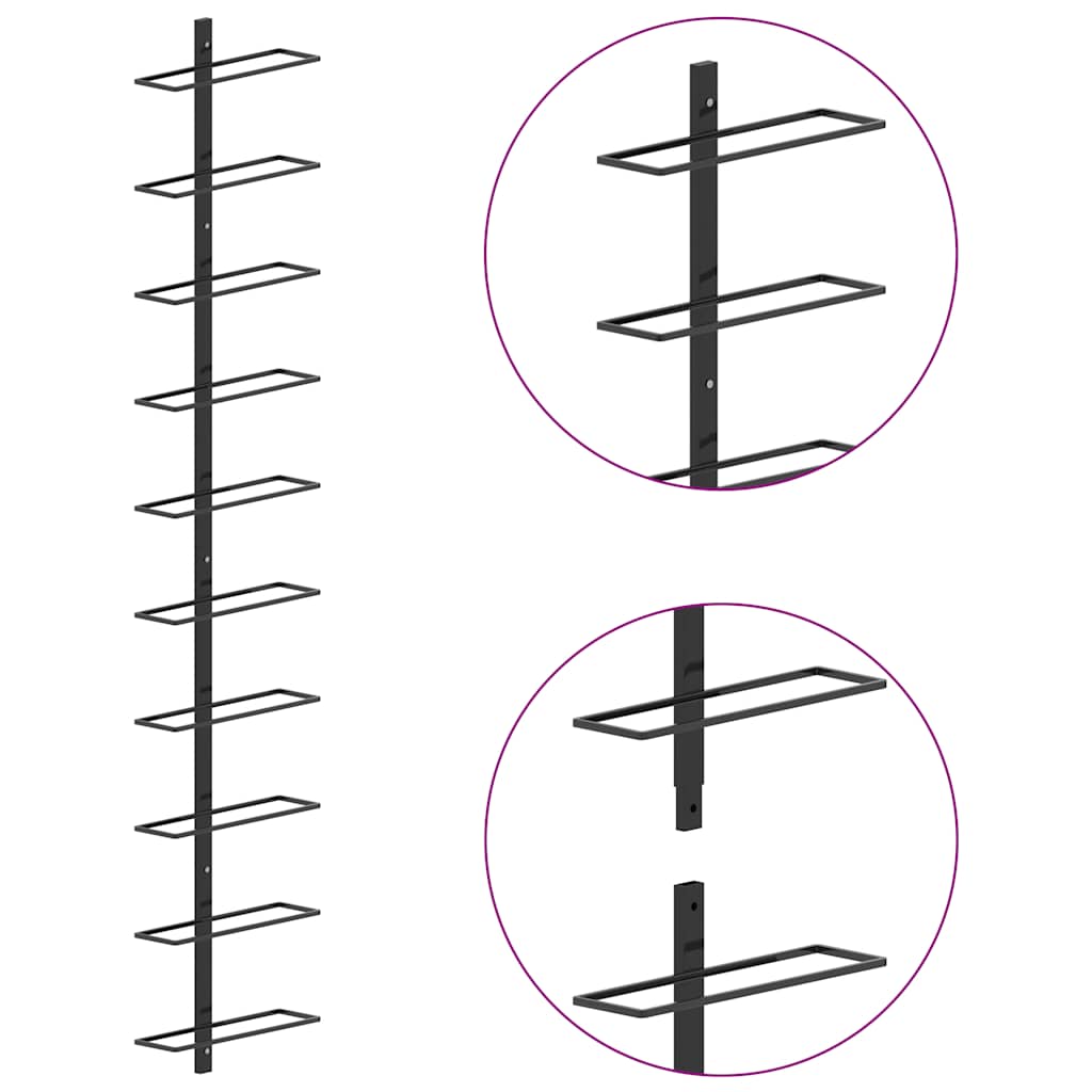 Wand-Weinregale für 20 Flaschen 2 Stk. Schwarz Metall