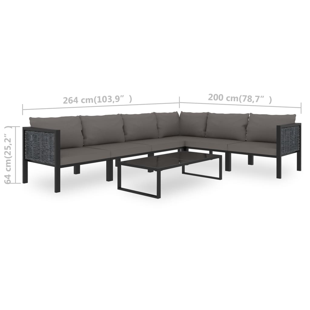 7-tlg. Garten-Lounge-Set mit Auflagen Poly Rattan Anthrazit