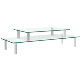 Monitorerhöhung 2-stufig aus Glas und Edelstahl - Transparent