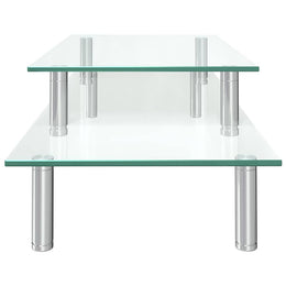 Monitorerhöhung 2-stufig aus Glas und Edelstahl - Transparent